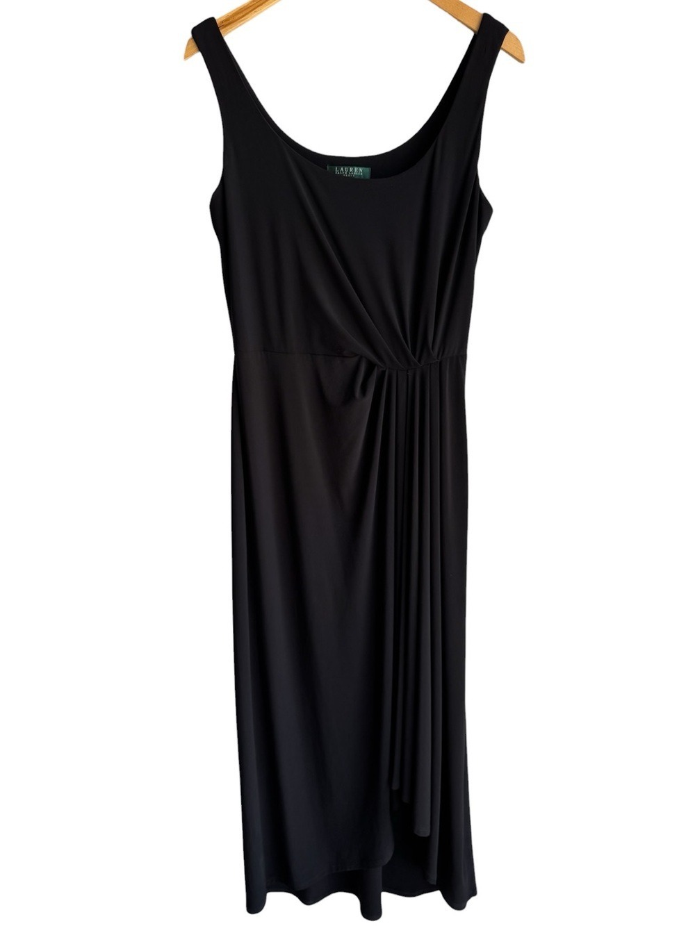 Lauren Ralph Lauren Perfect Capsule Dress Sz 10 Black LBD Midi High Low Staple